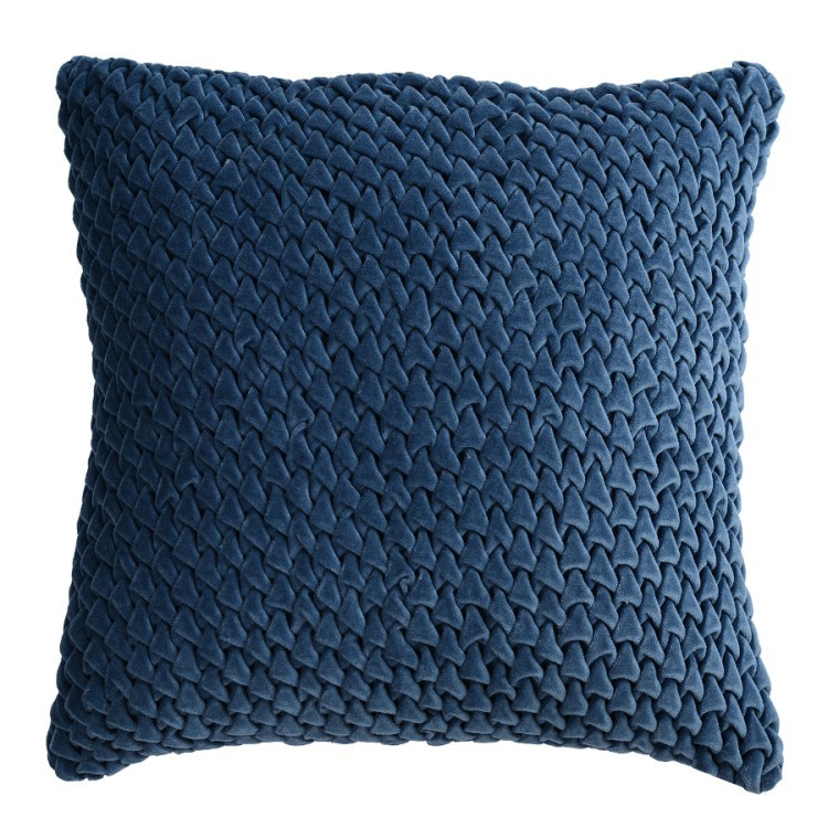 Подушка декоративная стеганая из хлопкового бархата темно-синего цвета из коллекции essential, 45х45 (65846)