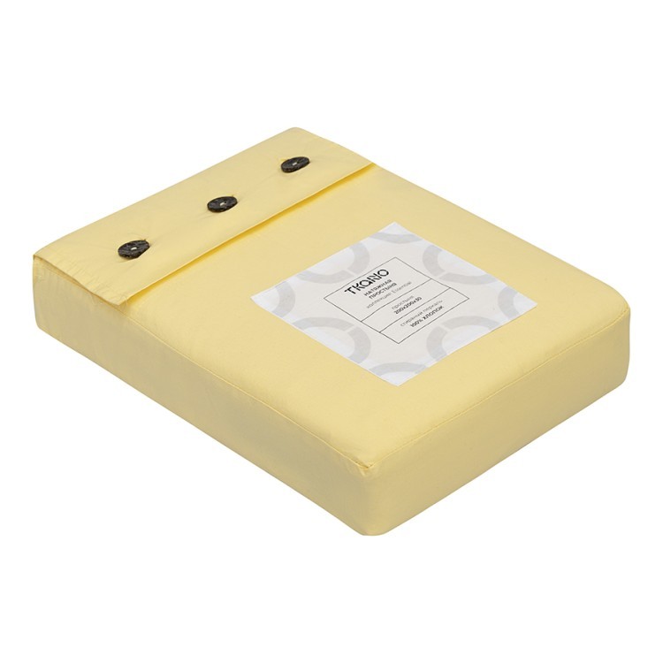 Простыня на резинке из стираного перкаля светло-желтого цвета из коллекции essential, 200х200х30 см (77764)