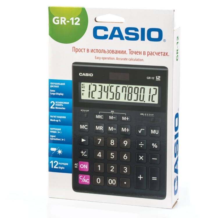 Калькулятор настольный Casio GR-12-W-EP 12 разрядов 250380 (1) (64920)