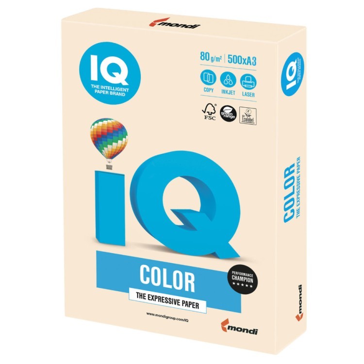 Бумага цветная для принтера IQ Color А3, 80 г/м2, 500 листов, кремовая, CR20 (65430)