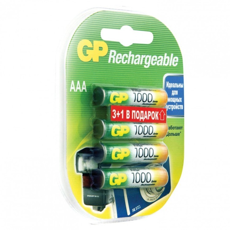 Батарейки аккумуляторные GP AAA HR03 Ni-Mh 930 mAh 4 шт ПРОМО 3+1 блистер 456694 (1) (94273)