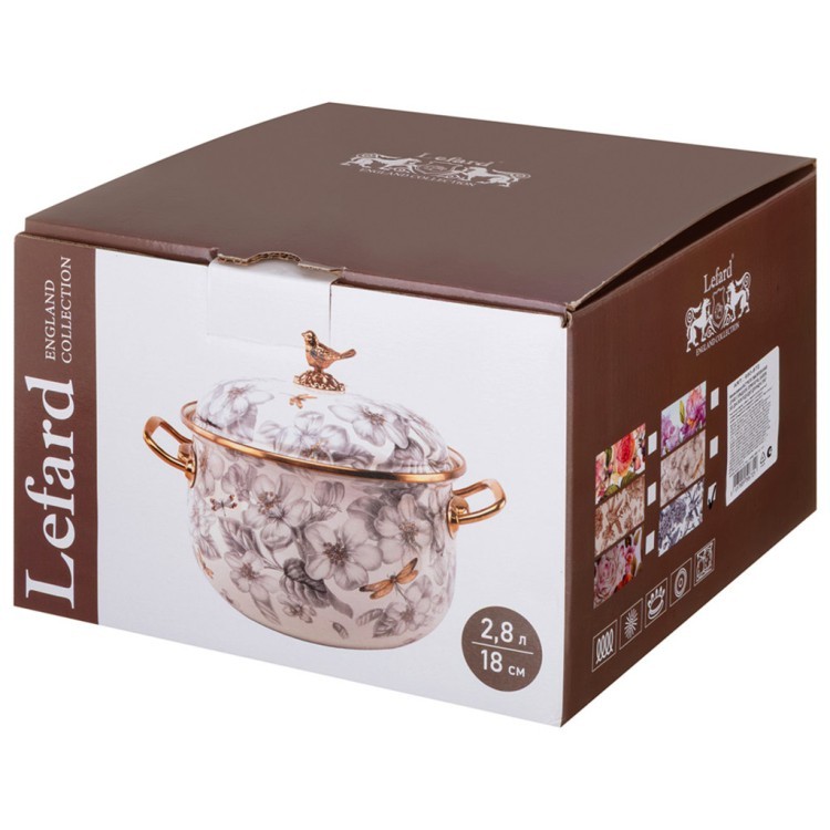 Кастрюля эмалированная lefard с крышкой, серия royal garden 2,8л, диа.18см подходит для индук.пл Lefard (950-672)