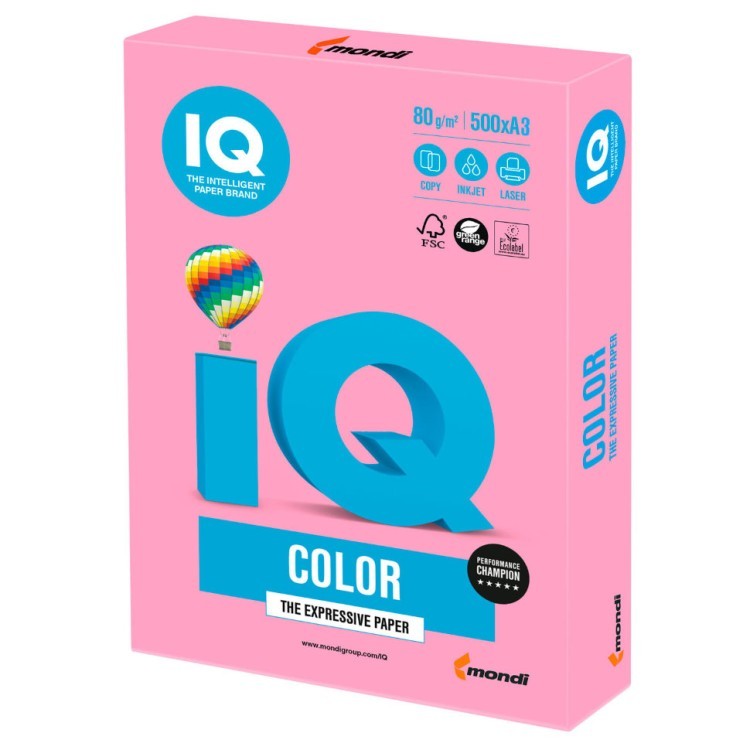 Бумага цветная для принтера IQ Color А3, 80 г/м2, 500 листов, розовая, PI25 (65431)