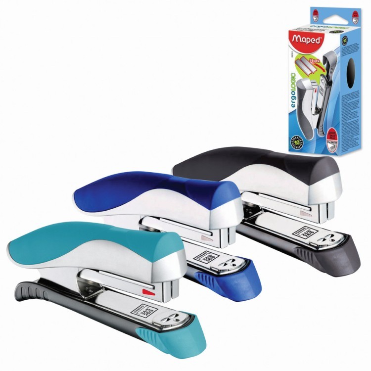 Степлер №24/6 26/6 Maped "Ergologic" до 25 л серебристо-бирюзовый 223138 (1) (89509)