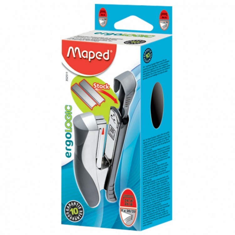 Степлер №24/6 26/6 Maped "Ergologic" до 25 л серебристо-бирюзовый 223138 (1) (89509)