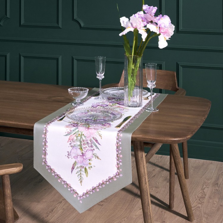 Дорожка "ирисы" 45х145см, 100% хлопок,твил c пропиткой белый Lefard (850-743-3)