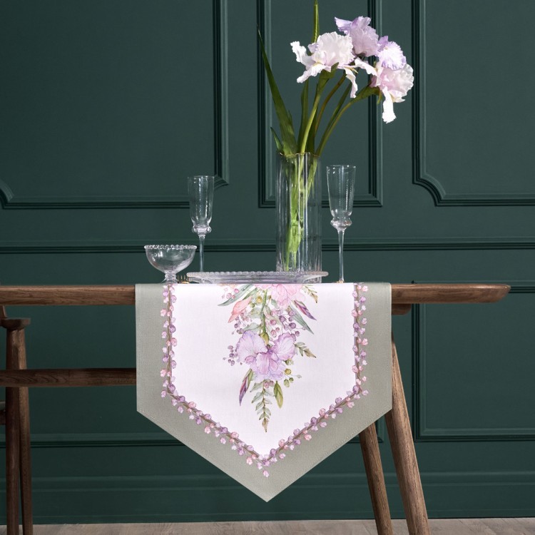 Дорожка "ирисы" 45х145см, 100% хлопок,твил c пропиткой белый Lefard (850-743-3)