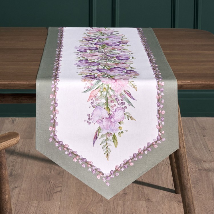 Дорожка "ирисы" 45х145см, 100% хлопок,твил c пропиткой белый Lefard (850-743-3)