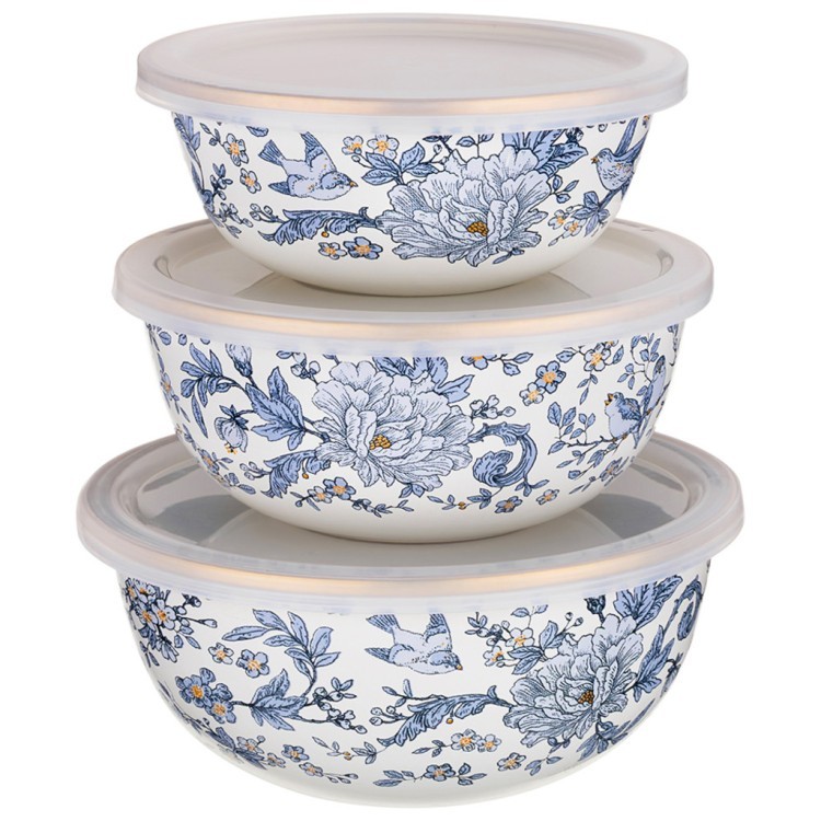 Набор мисок lefard эмалирован. с пластик.крышками, серия royal garden 6пр. 14/16/18см, 0,6/0,9/1,3л Lefard (950-677)