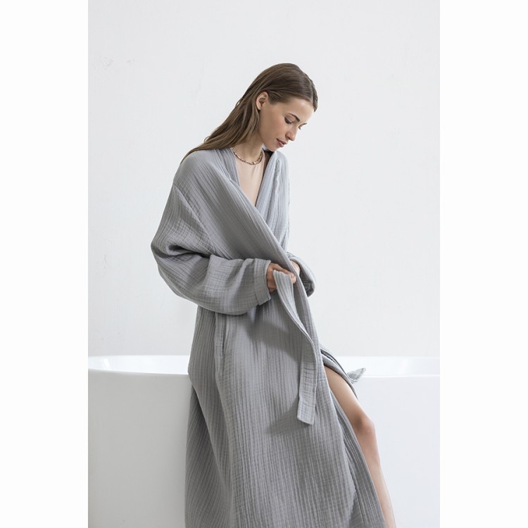 Халат из многослойного муслина серого цвета из коллекции essential, размер m (75392)