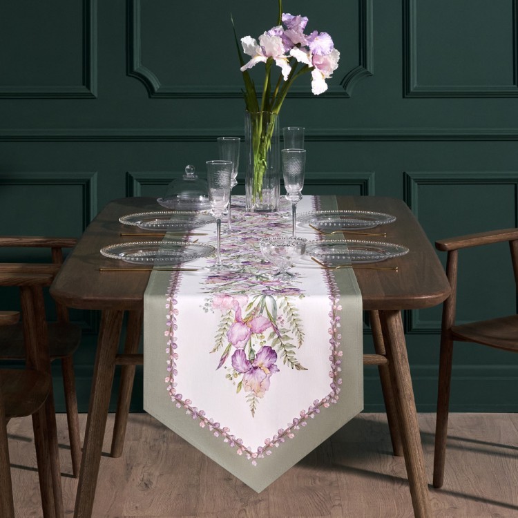 Дорожка "ирисы" 45х215см, 100% хлопок,твил c пропиткой белый Lefard (850-743-31)