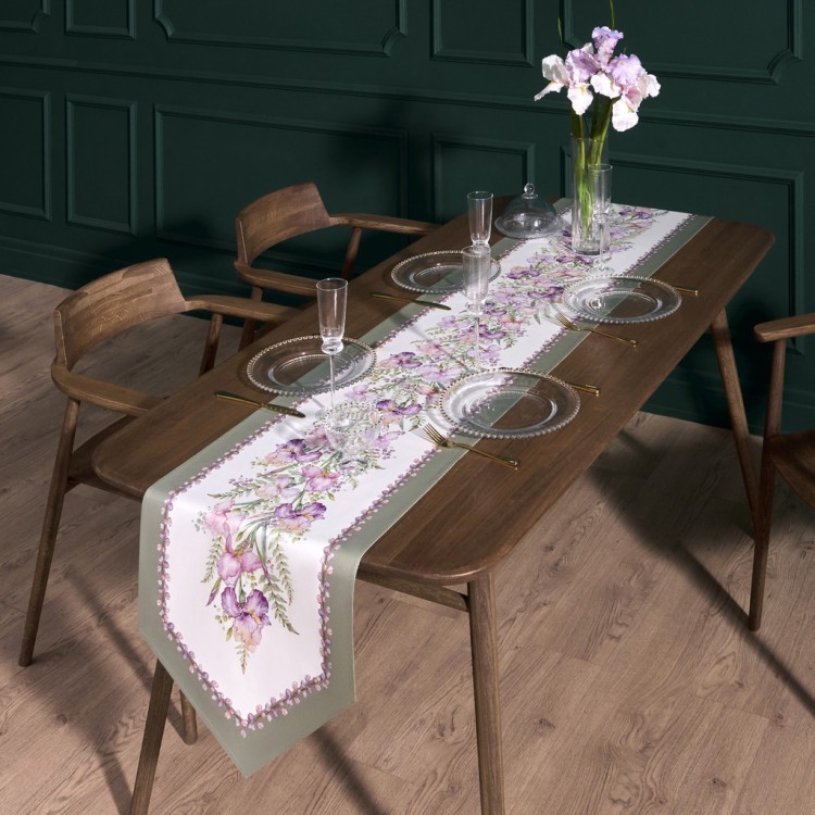 Дорожка "ирисы" 45х215см, 100% хлопок,твил c пропиткой белый Lefard (850-743-31)