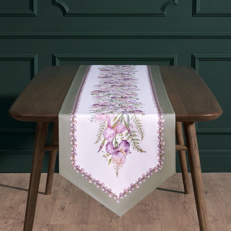 Дорожка "ирисы" 45х215см, 100% хлопок,твил c пропиткой белый Lefard (850-743-31)