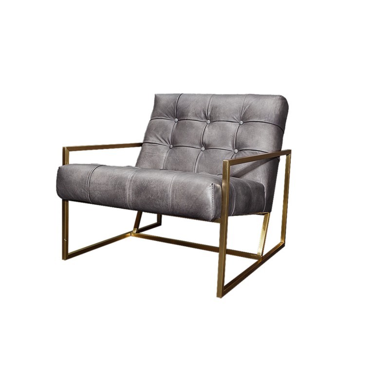 Кресло S0190-01-1DB#67, обивка кожа, ножки нержавеющая сталь, grey/matte gold, ROOMERS FURNITURE