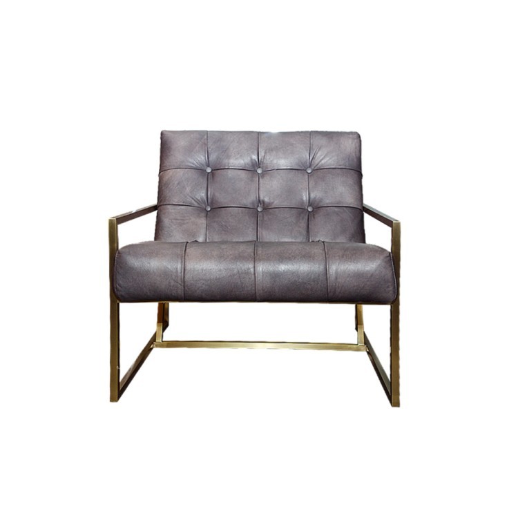 Кресло S0190-01-1DB#67, обивка кожа, ножки нержавеющая сталь, grey/matte gold, ROOMERS FURNITURE