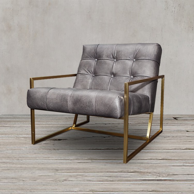 Кресло S0190-01-1DB#67, обивка кожа, ножки нержавеющая сталь, grey/matte gold, ROOMERS FURNITURE