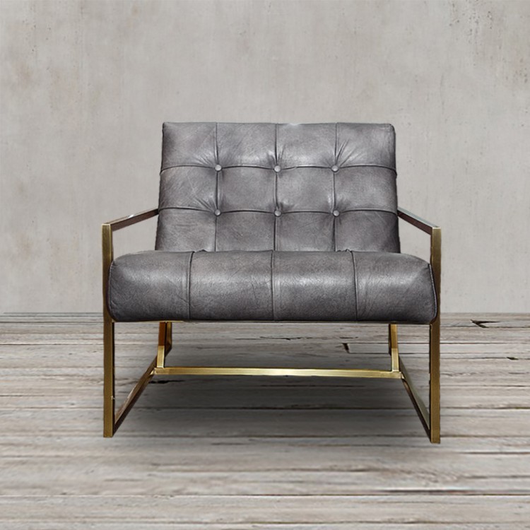 Кресло S0190-01-1DB#67, обивка кожа, ножки нержавеющая сталь, grey/matte gold, ROOMERS FURNITURE