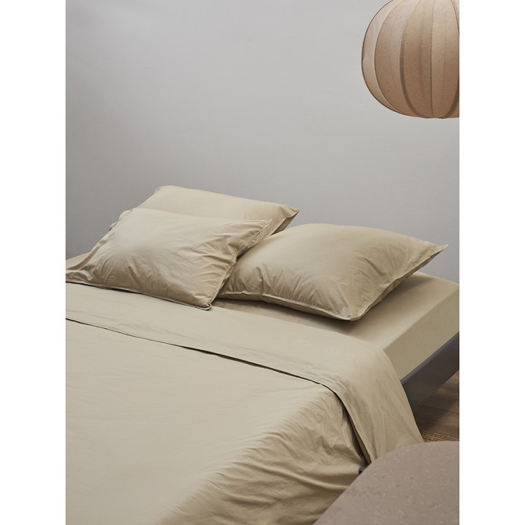 Комплект постельного белья из стираного перкаля бежево-серого цвета из коллекции essential, 150х200 см (77729)