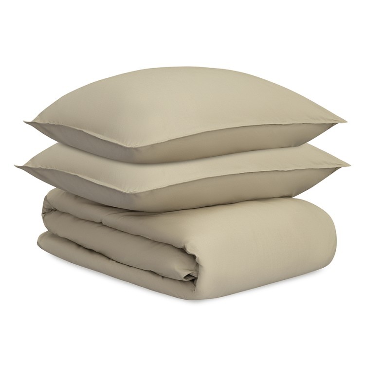 Комплект постельного белья из стираного перкаля бежево-серого цвета из коллекции essential, 150х200 см (77729)