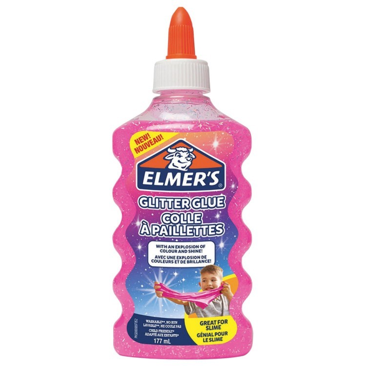 Клей для слаймов канцелярский с блестками Elmers Glitter Glue 177 мл розовый 2077249 (65815)