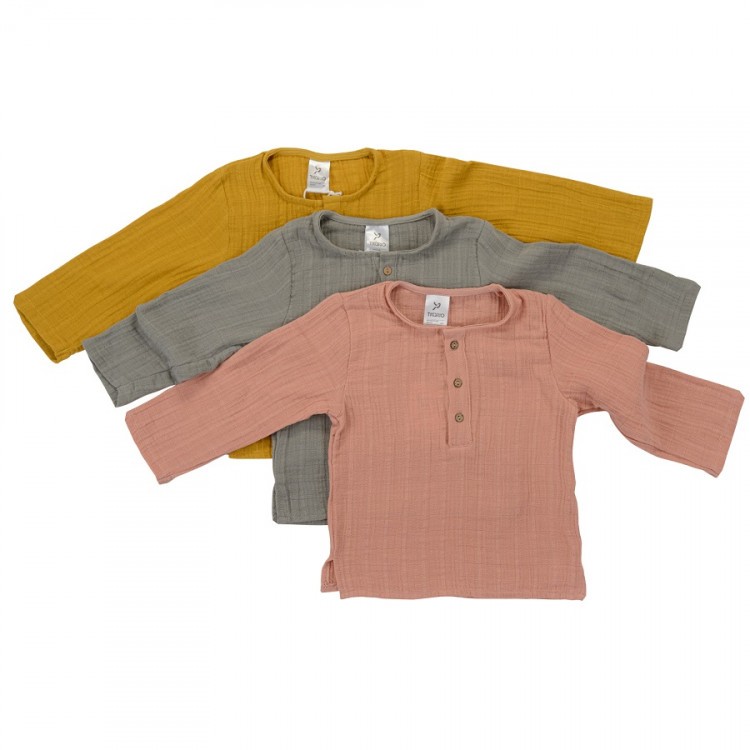 Рубашка из хлопкового муслина горчичного цвета из коллекции essential 12-18m (69627)