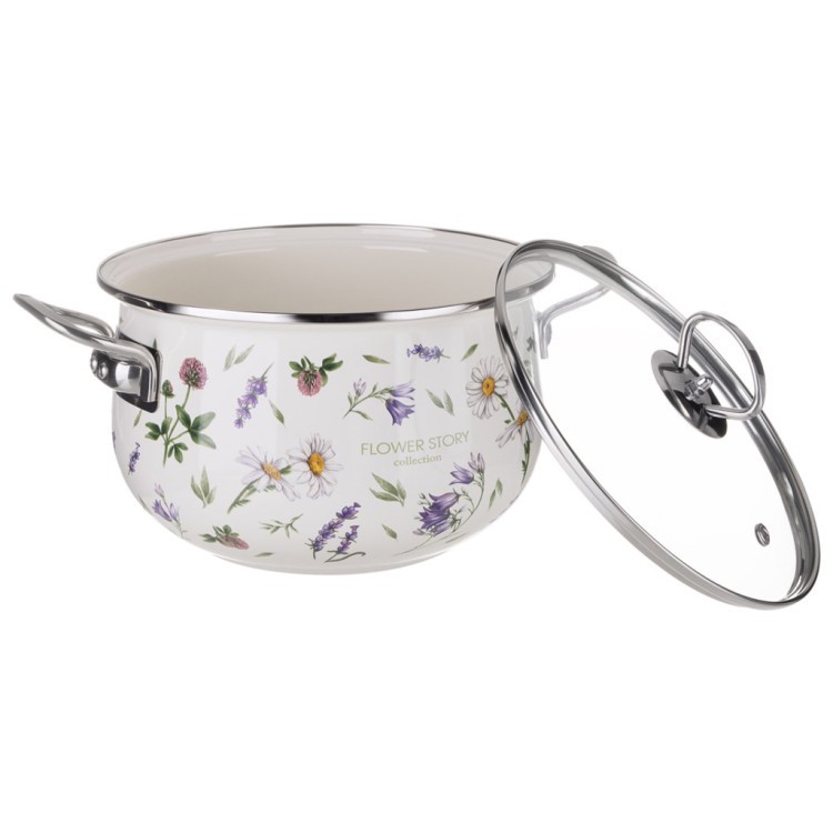 Кастрюля agness эмалированная со стеклянной крышкой серия "flower story", 3,8 л диа. 22см Agness (943-098)