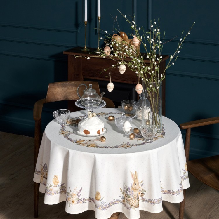 Скатерть круглая "лавандовая весна" 145см, 100%хлопок, твил с пропиткой Lefard (850-768-27)