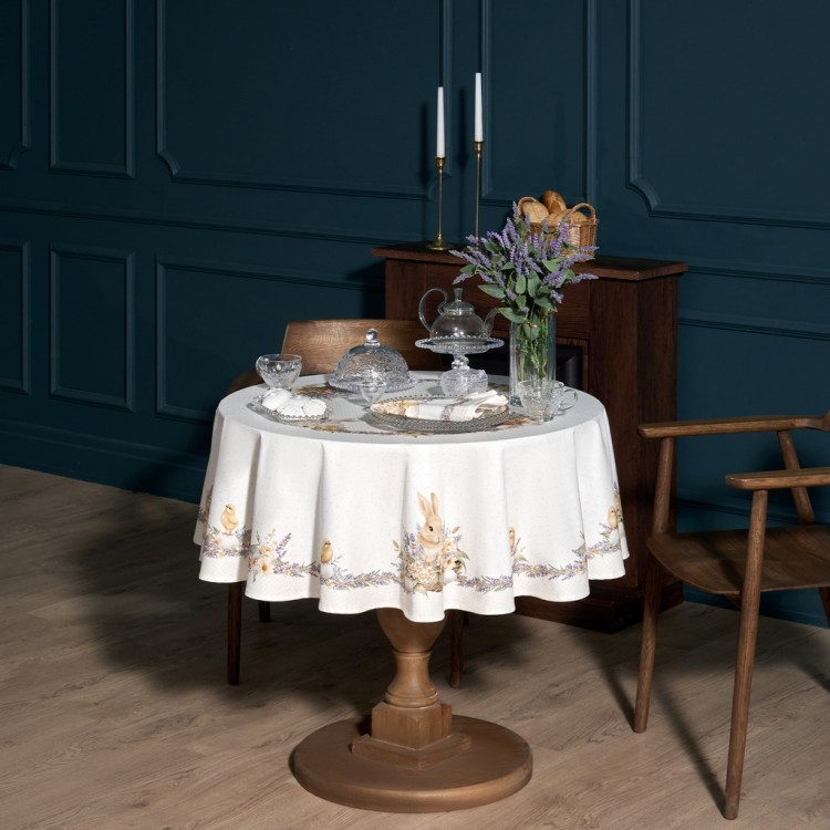 Скатерть круглая "лавандовая весна" 145см, 100%хлопок, твил с пропиткой Lefard (850-768-27)
