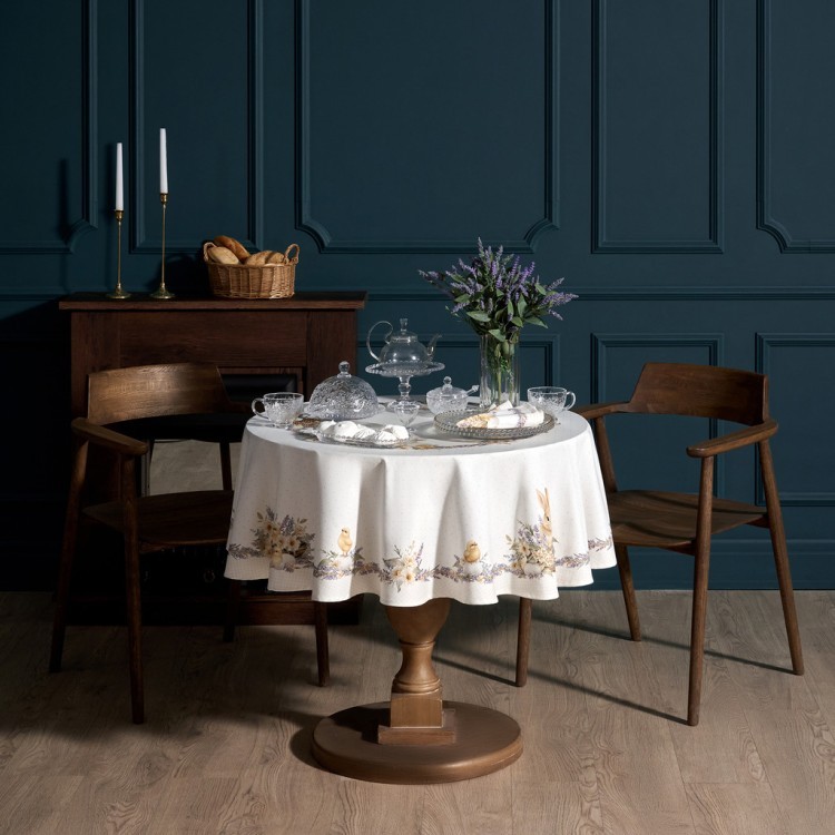 Скатерть круглая "лавандовая весна" 145см, 100%хлопок, твил с пропиткой Lefard (850-768-27)