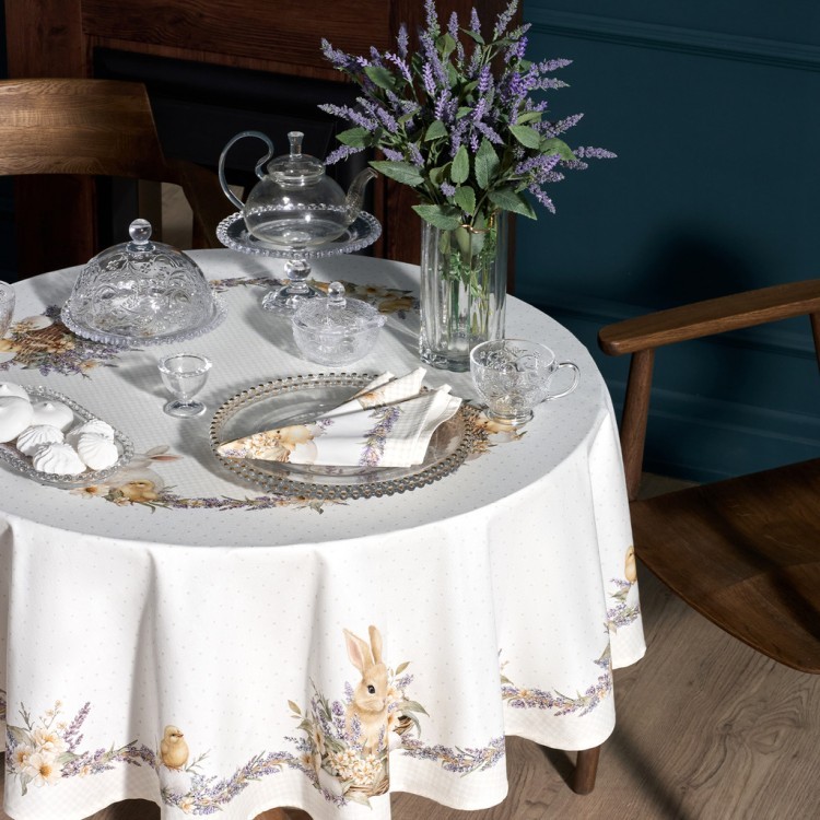 Скатерть круглая "лавандовая весна" 145см, 100%хлопок, твил с пропиткой Lefard (850-768-27)