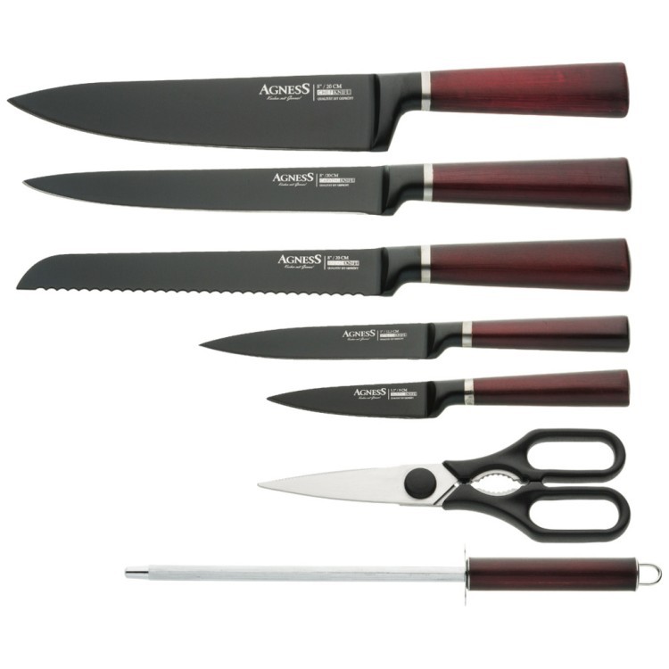 Набор ножей agness с ножницами и мусатом на пластиковой подставке, 8 предметов Agness (911-676)