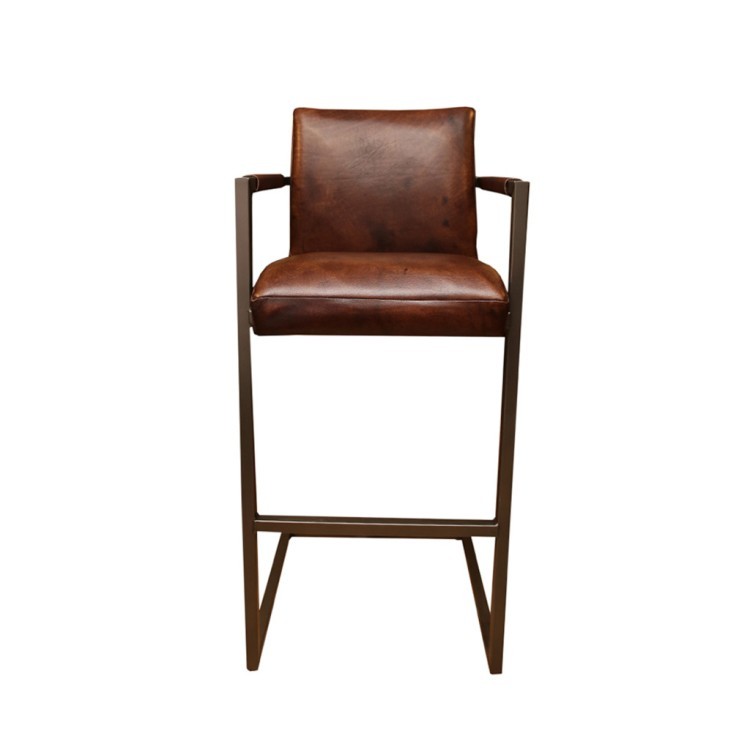 Стул барный FLEET Fleet-BarChairArm, каркас металл, обивка натуральная кожа, Brown, ROOMERS FURNITURE