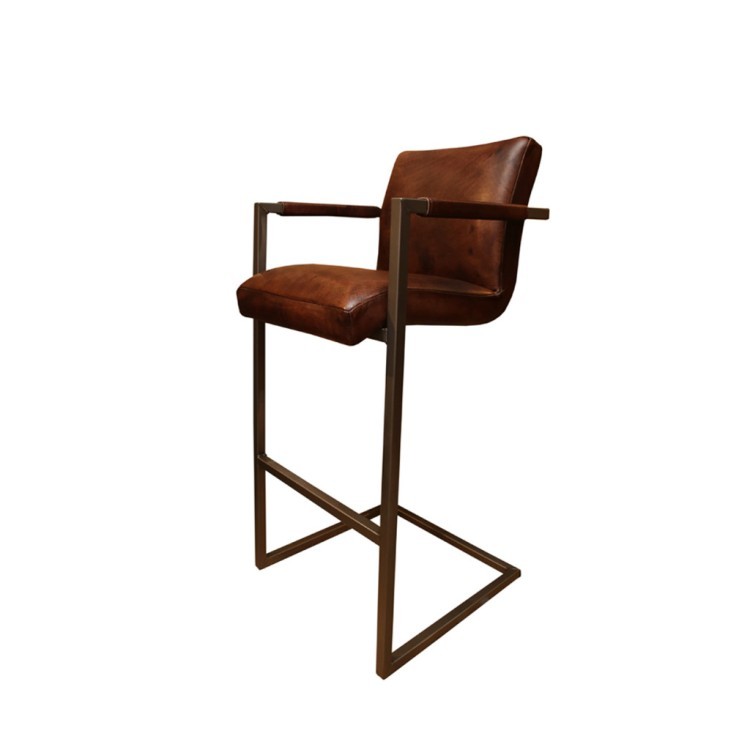 Стул барный FLEET Fleet-BarChairArm, каркас металл, обивка натуральная кожа, Brown, ROOMERS FURNITURE