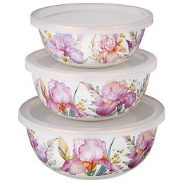 Набор мисок lefard эмалирован. с пластик.крышками, серия irises 6пр. 14/16/18см, 0,6/0,9/1,3л Lefard (950-754)