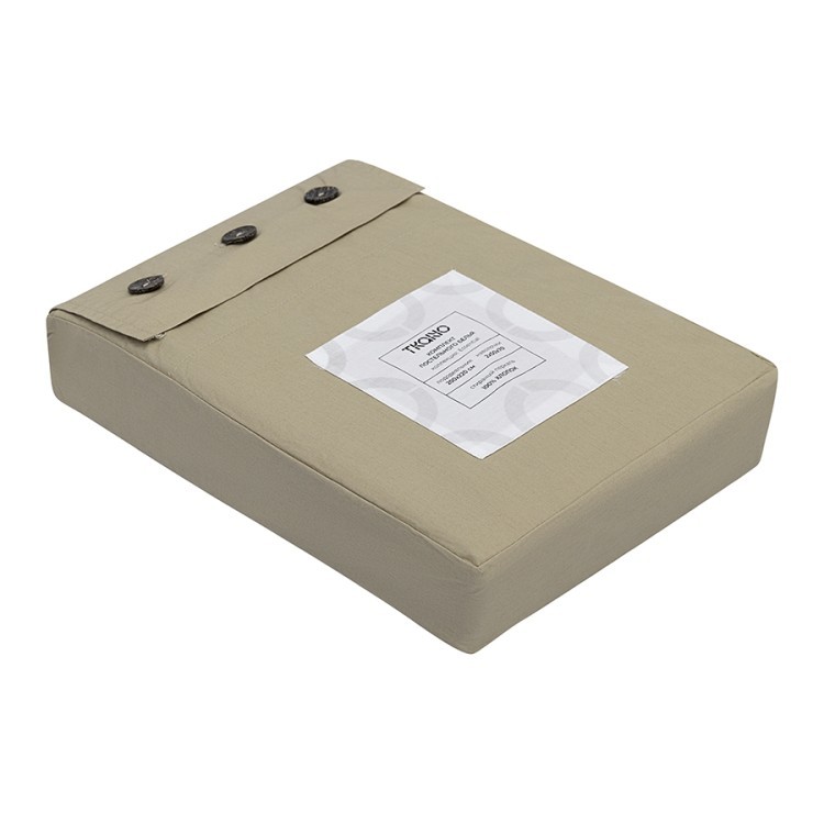 Комплект постельного белья из стираного перкаля бежево-серого цвета из коллекции essential, 200х220 см (77730)