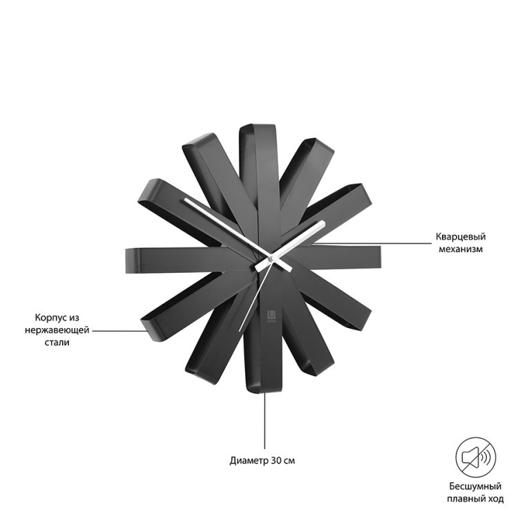 Часы настенные ribbon, D30,5 см, черныe (52762)