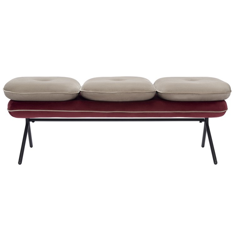 Банкетка pea, велюр, бежевая/бордовая (76121)