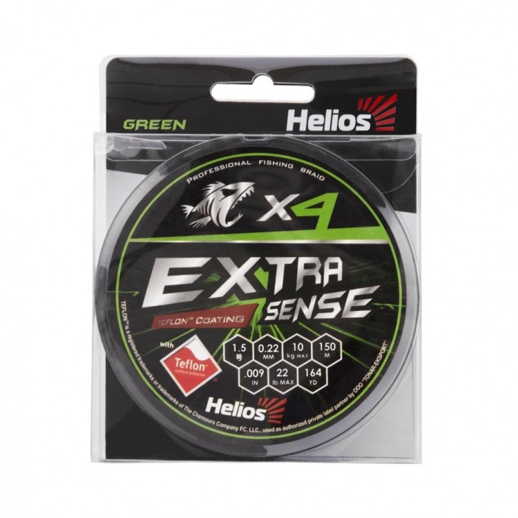Шнур плетеный Helios Extrasense X4 PE 1.5/22LB 0,22мм 150м Green HS-ES-X4-1.5/22LB (76108)