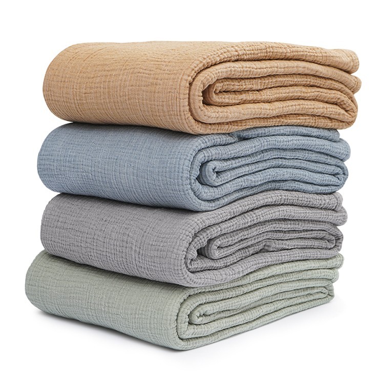 Покрывало двухстороннее из многослойного муслина цвета охры из коллекции essential, 180х250 см (75386)