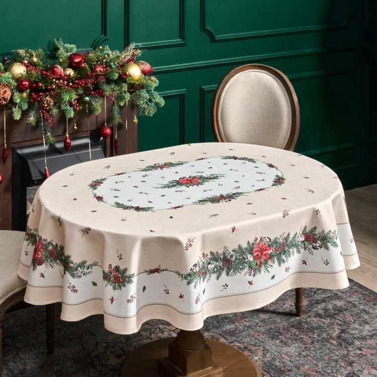 Скатерть  140х180 cm  овальная, "celebration", цвет: бежевый,  tm lefard, полиэстер 100% Lefard (986-001-27)