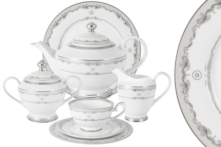 Чайный сервиз Корона серебро, 12 персон, 42 предмета - MI2-K3036-E6/42-S Midori