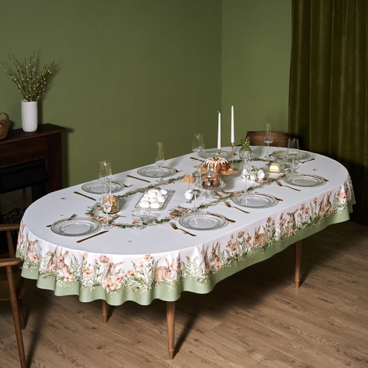 Скатерть  овальная  "sense" ,180х300см ,зеленый,100%хлопок ,твил Lefard (850-753-42)