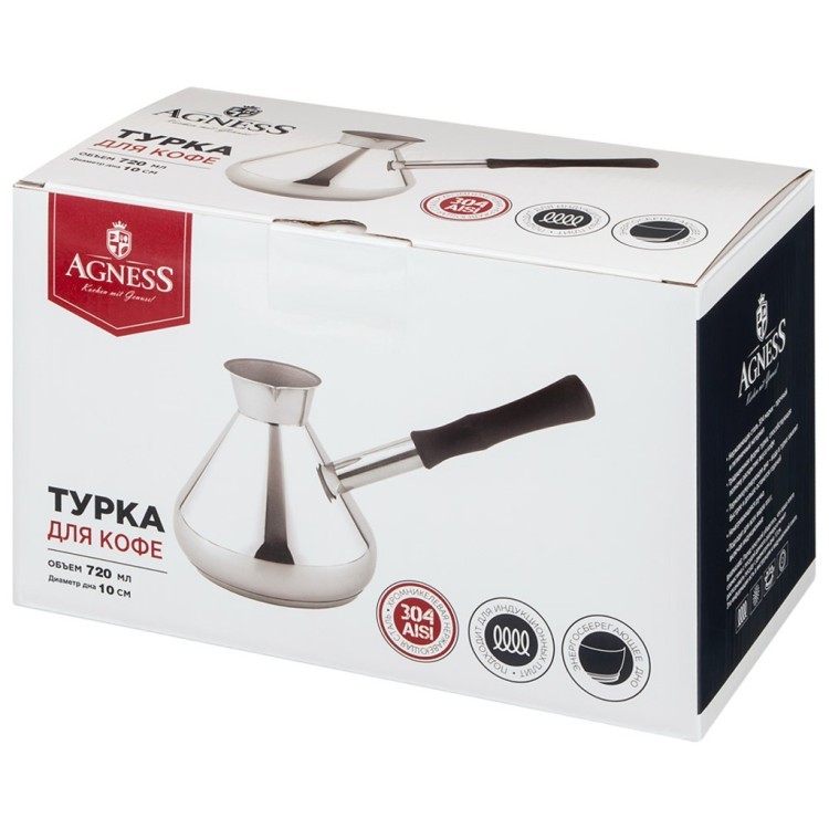 Турка agness, 720мл, нерж.сталь 304, термоаккумулирующее дно, индукция Agness (914-312)