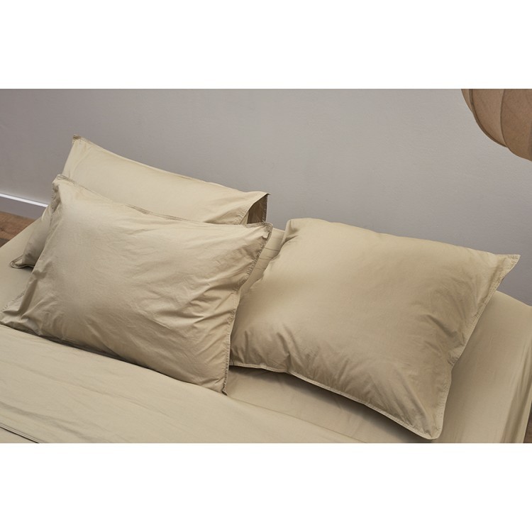 Простыня на резинке из стираного перкаля бежево-серого цвета из коллекции essential, 160х200х30 см (77759)