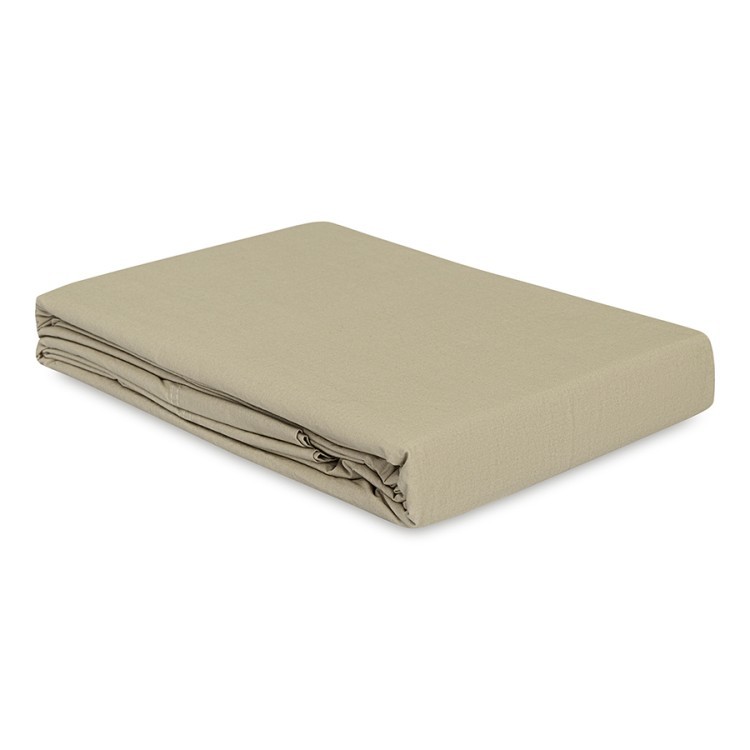 Простыня на резинке из стираного перкаля бежево-серого цвета из коллекции essential, 160х200х30 см (77759)