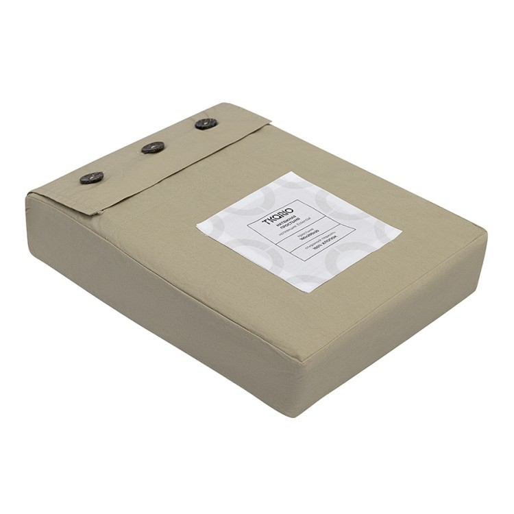 Простыня на резинке из стираного перкаля бежево-серого цвета из коллекции essential, 160х200х30 см (77759)