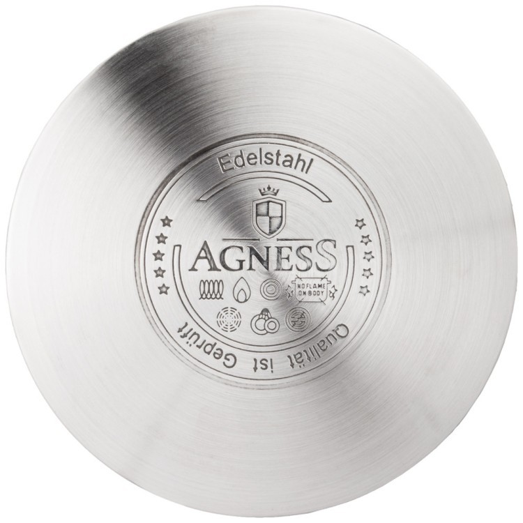 Кастрюля agness со стекл.крышкой, 6,1л, 24х13,5см,высококачественная нерж.сталь 18/10, индукция Agness (937-736)