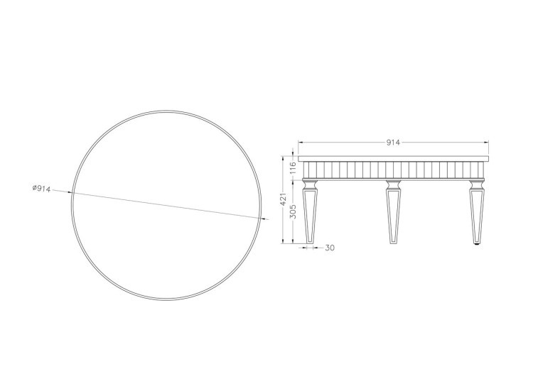 Стол зеркальный 914х914х416 (00001189)