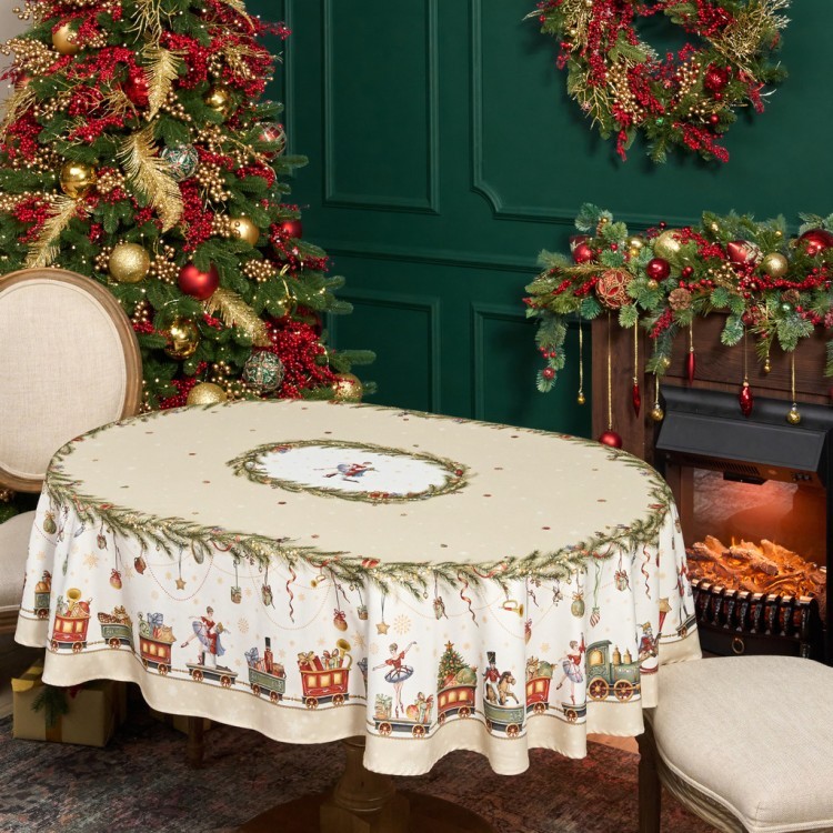 Скатерть  овальная  "щелкунчик" ,140х180см ,бежевый, 100% хлопок ,твил Lefard (850-757-4)