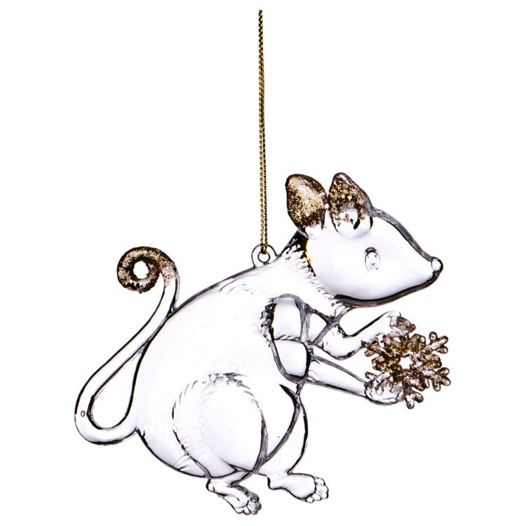 Елочное украшение "мышка" 11*9 см с золотым декором и глиттером без упаковки Lefard (865-417)
